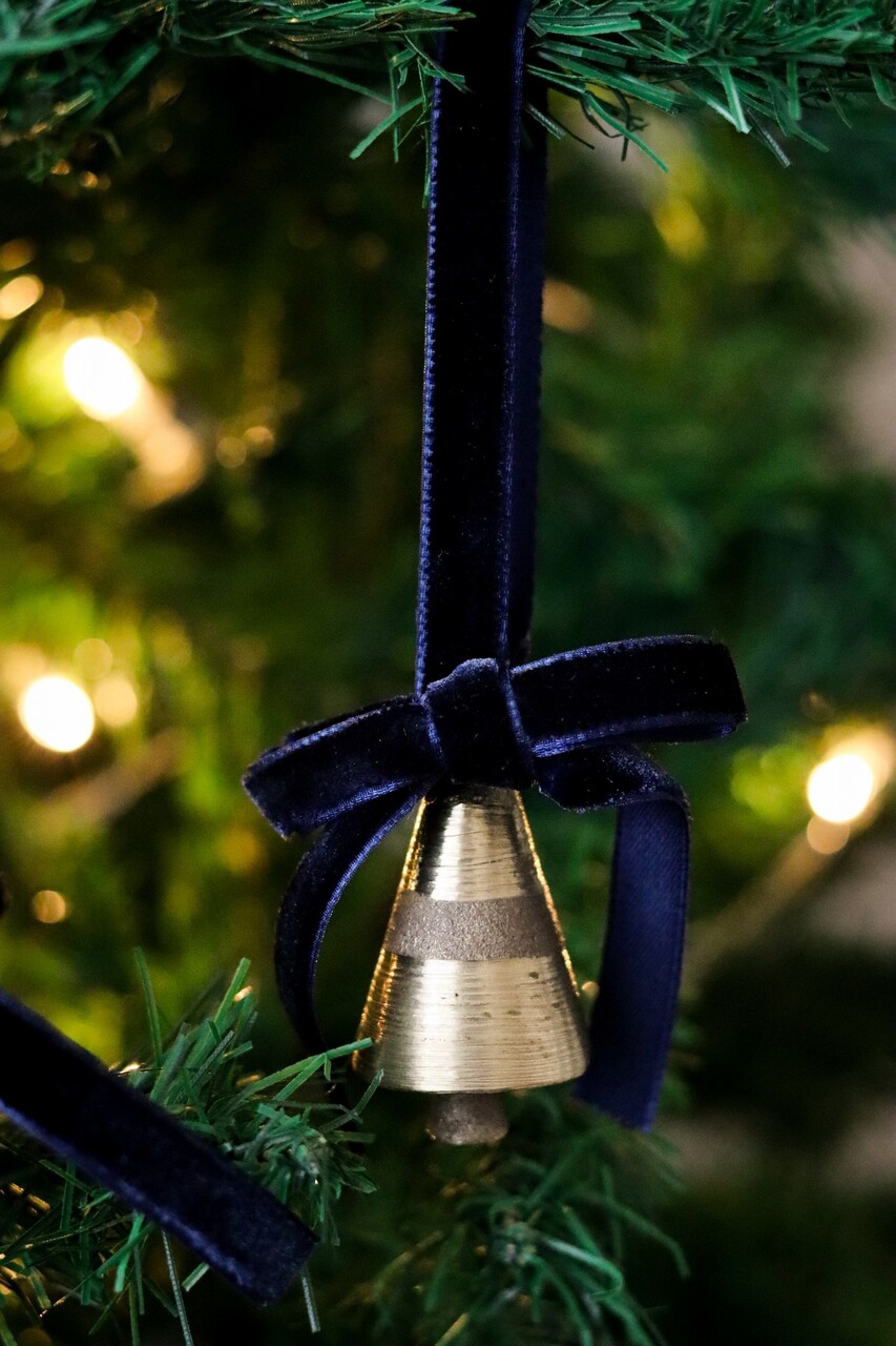 Ornament de brad de Crăciun, BSY243, 4x12 cm, Catifea, Albastru inchis - imagine 3